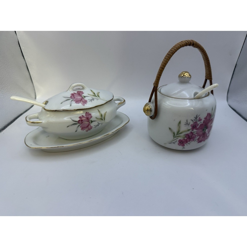 Vintage Royal Crown‎ Japan Porcelain Floral Sugar Jar & Gravy Boat Set 44/318